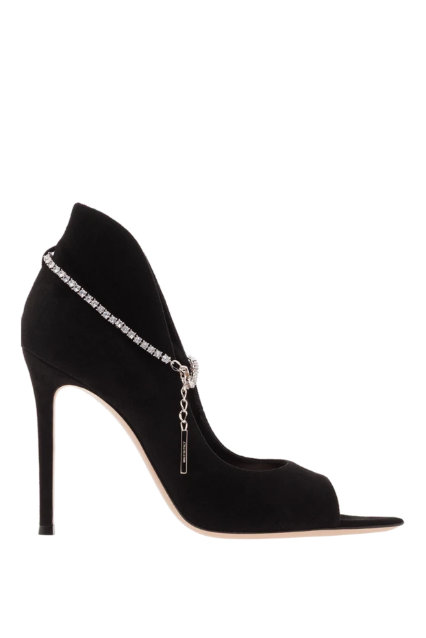 Туфли-лодочки из замши с открытым носком украшенные кристаллами - фото 1