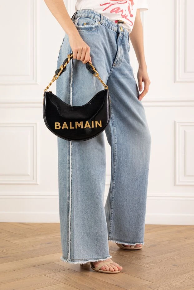 Balmain қара бедерлі бұзау терісінен жасалған жұмсақ ай 1945 сөмке 188073 - фото 3