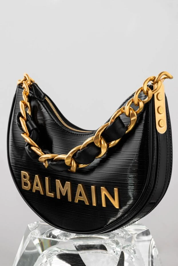 Balmain қара бедерлі бұзау терісінен жасалған жұмсақ ай 1945 сөмке 188073 - фото 2