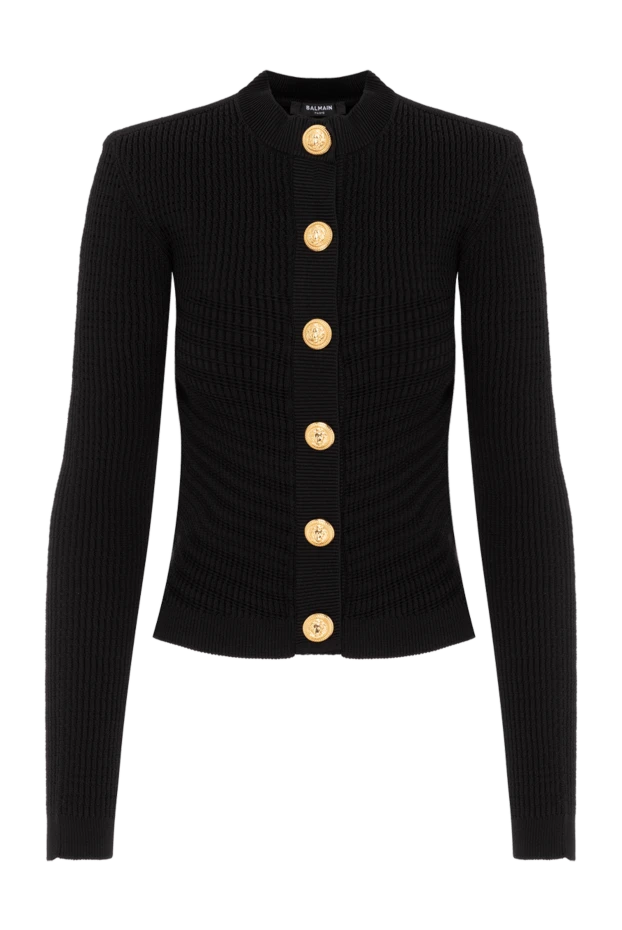 Трикотажный кардиган черный с пуговицами - фото 1