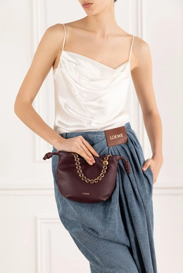 Loewe жұмсақ наппа қозы терісінен жасалған бургундия фламенко шағын сөмкесі 188091 - фото 3