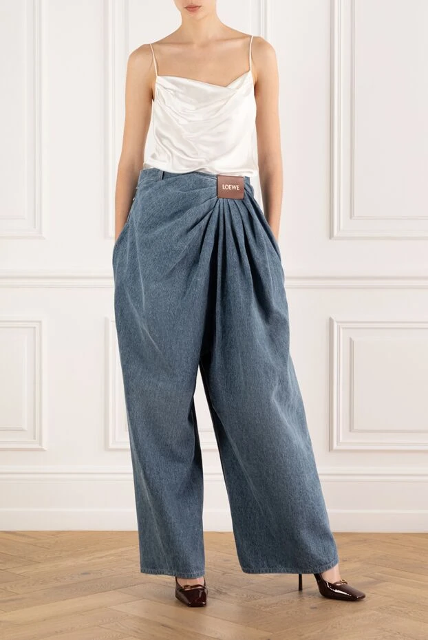 Loewe синие джинсы из хлопкового денима с асимметричной драпировкой 188095 - фото 2