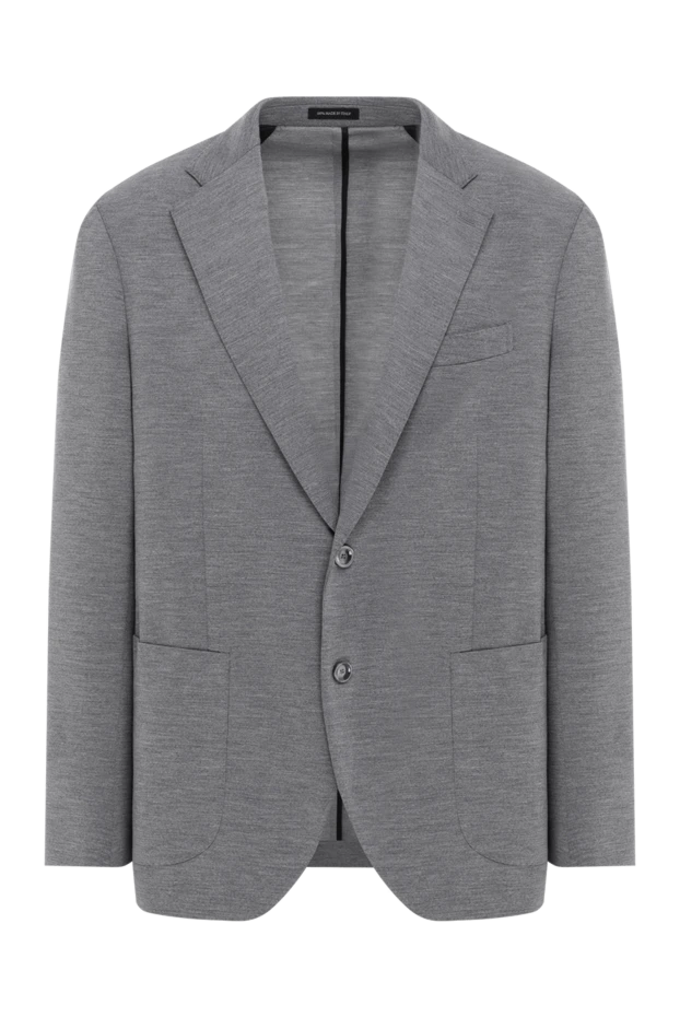 Gray men's single-breasted wool and cotton jacket - photo 1