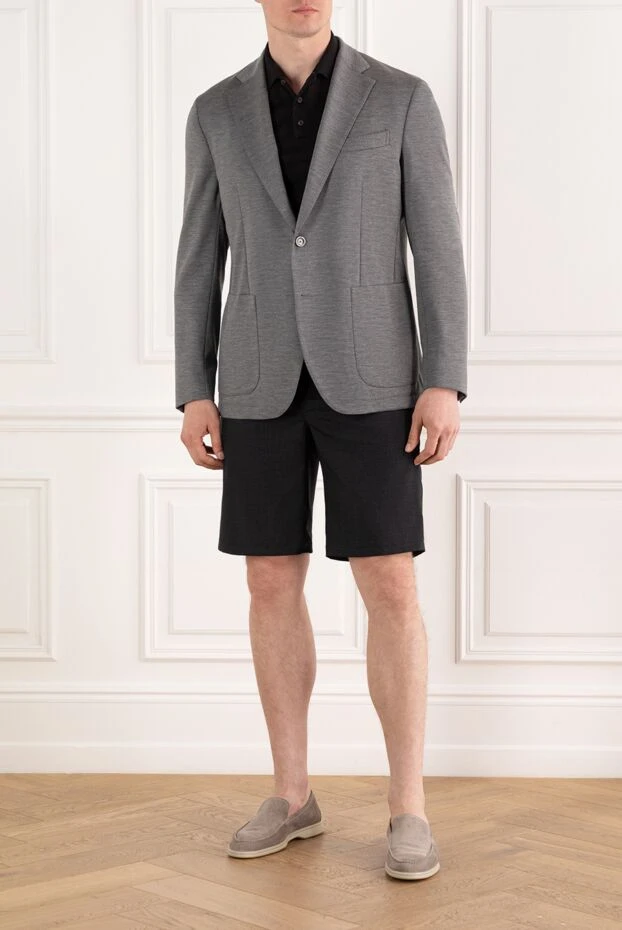 Gray men's single-breasted wool and cotton jacket - photo 2