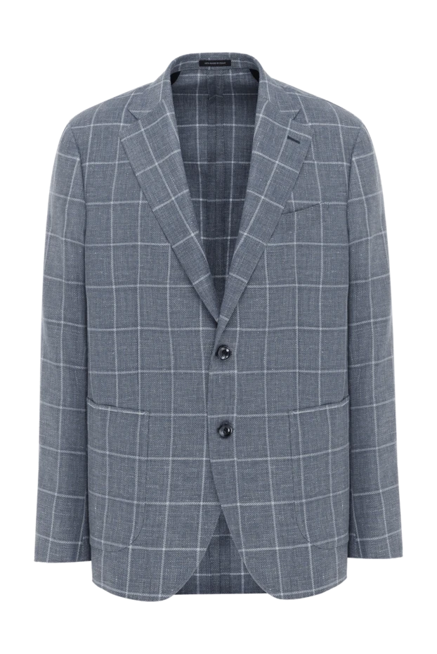 Gray-blue checkered jacket for men made of linen and wool - photo 1