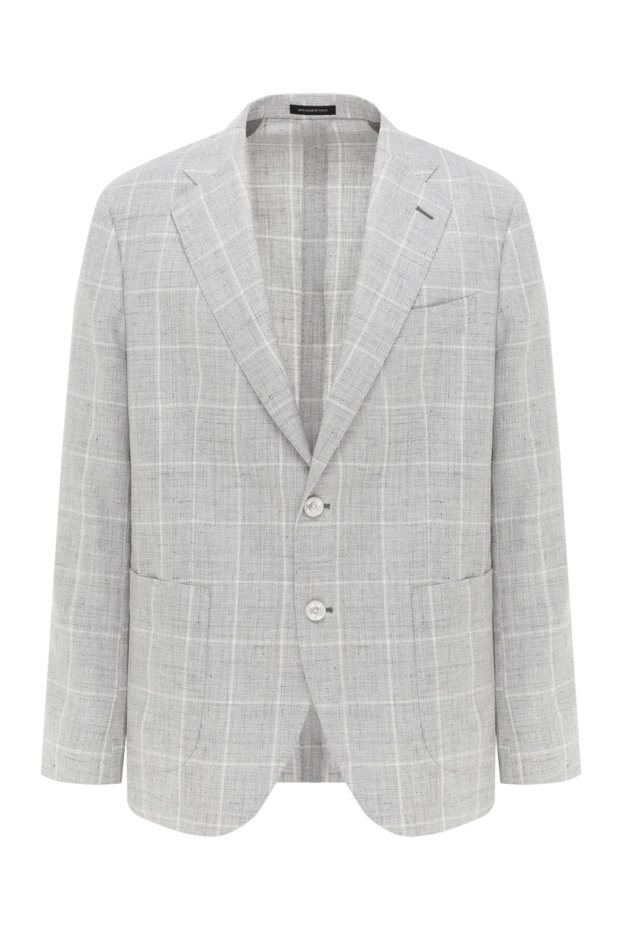 Light gray men's jacket in linen and wool check - photo 1