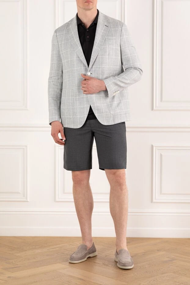 Sartoria Latorre светло-серый мужской пиджак в клетку из льна и шерсти 188102 - фото 2