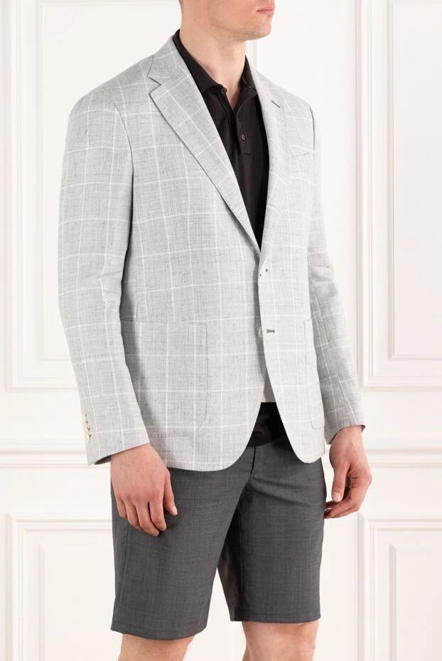 Sartoria Latorre light gray men's jacket in linen and wool check 188102 - photo 3