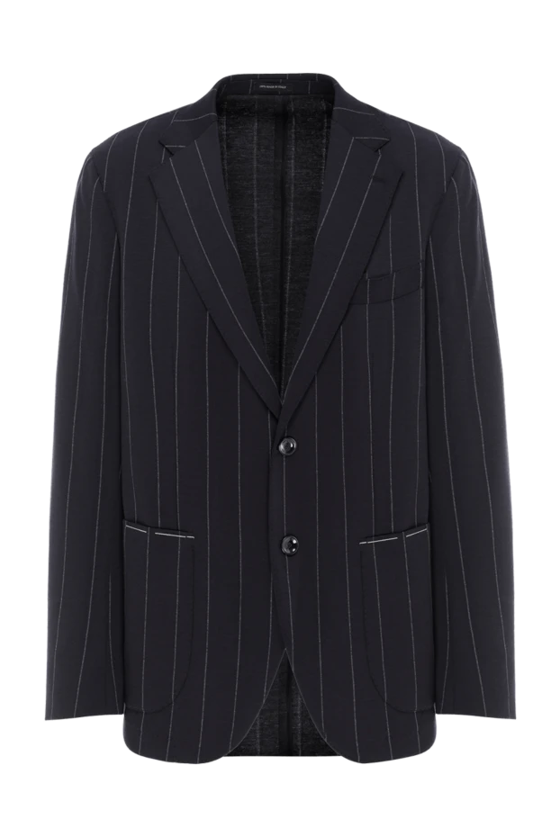 Темно-синий мужской пиджак в полоску однобортный - фото 1