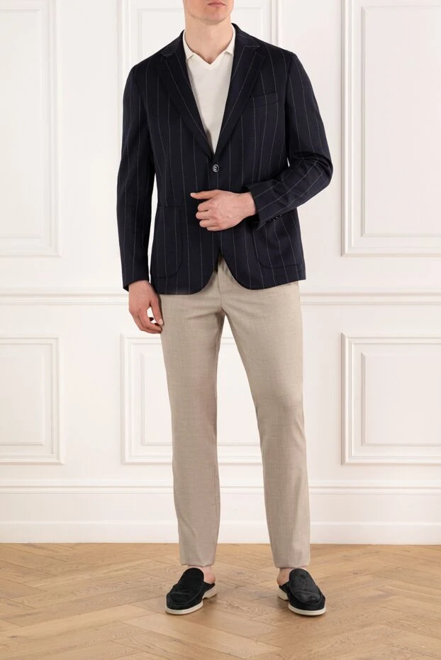 Sartoria Latorre темно-синий мужской пиджак в полоску однобортный 188103 - фото 2