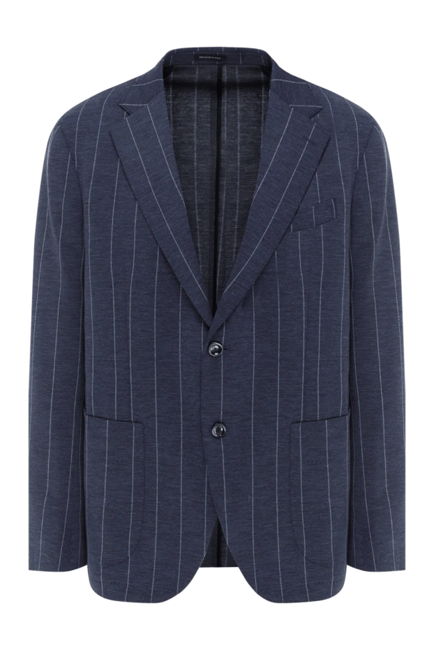 Синий мужской пиджак в полоску однобортный - фото 1
