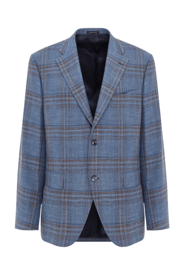 Blue men's checkered single-breasted jacket - photo 1