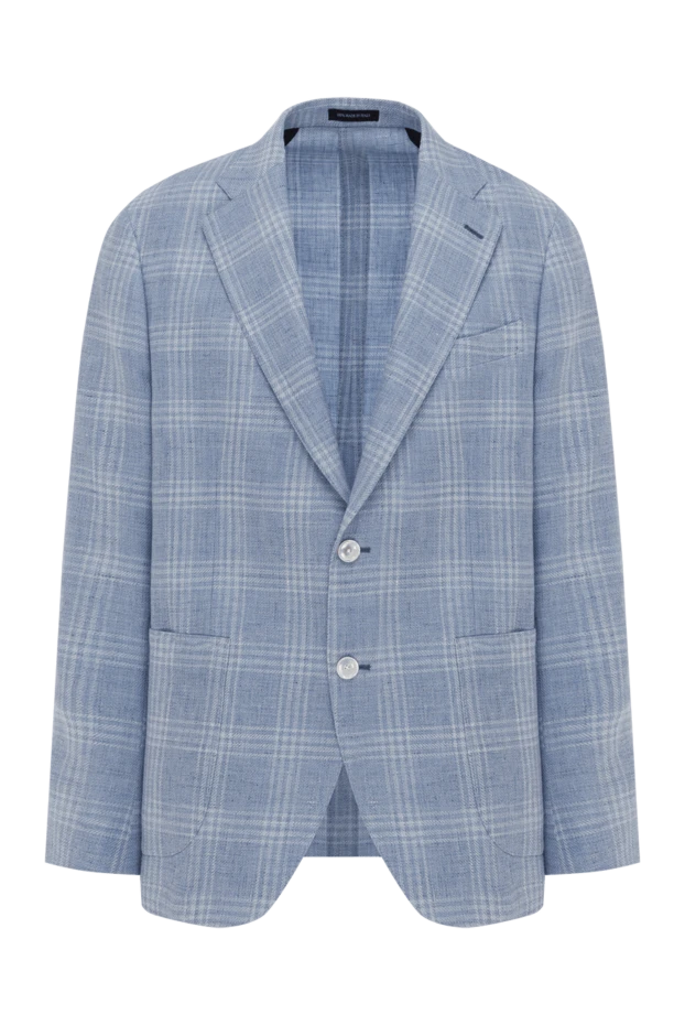 Blue checkered jacket for men made of wool and linen - photo 1