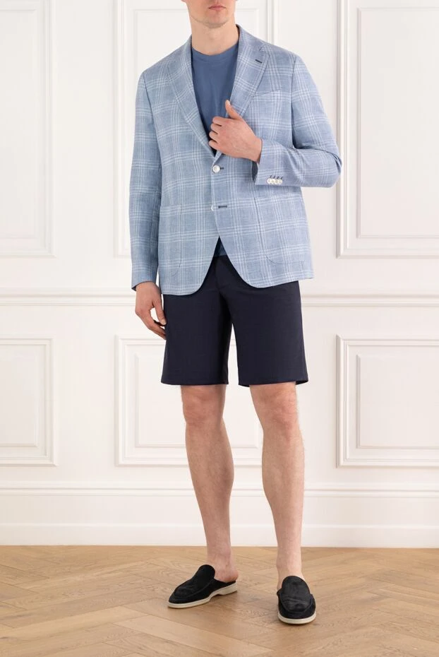 Sartoria Latorre голубой клетчатый пиджак мужской из шерсти и льна 188106 - фото 2