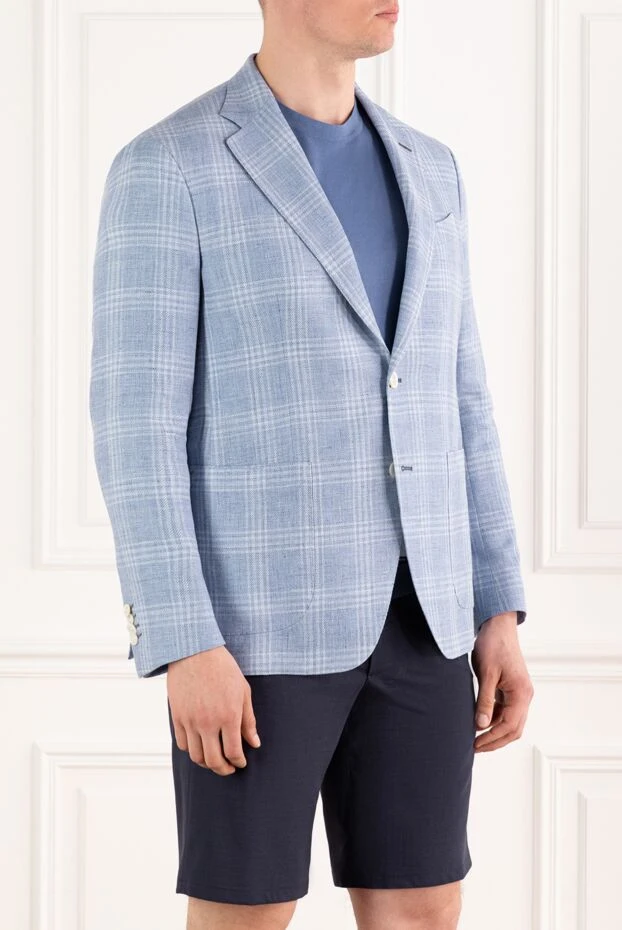 Sartoria Latorre blue checkered jacket for men made of wool and linen 188106 - photo 3
