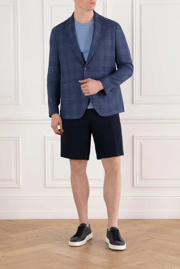 Sartoria Latorre клетчатый пиджак из шерсти и льна синего цвета 188117 - фото 2