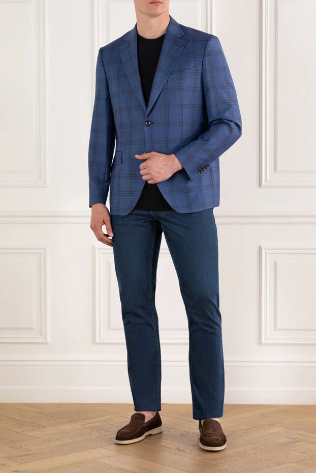 Sartoria Latorre checkered blue jacket for men made of wool 188118 - photo 2