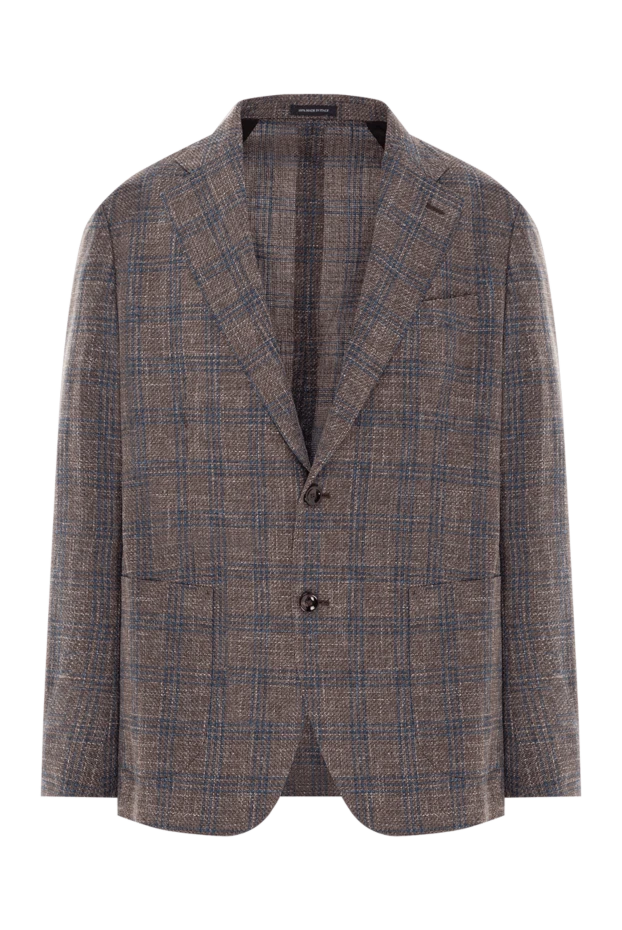 Textured fabric jacket in brown and blue check made of wool, linen and cotton
- photo 1