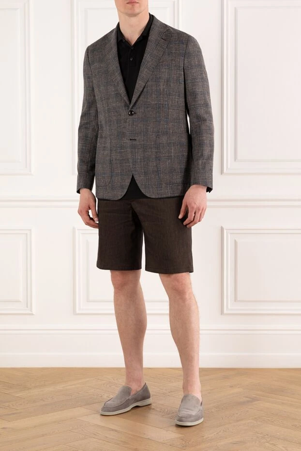 Textured fabric jacket in brown and blue check made of wool, linen and cotton
 - photo 2