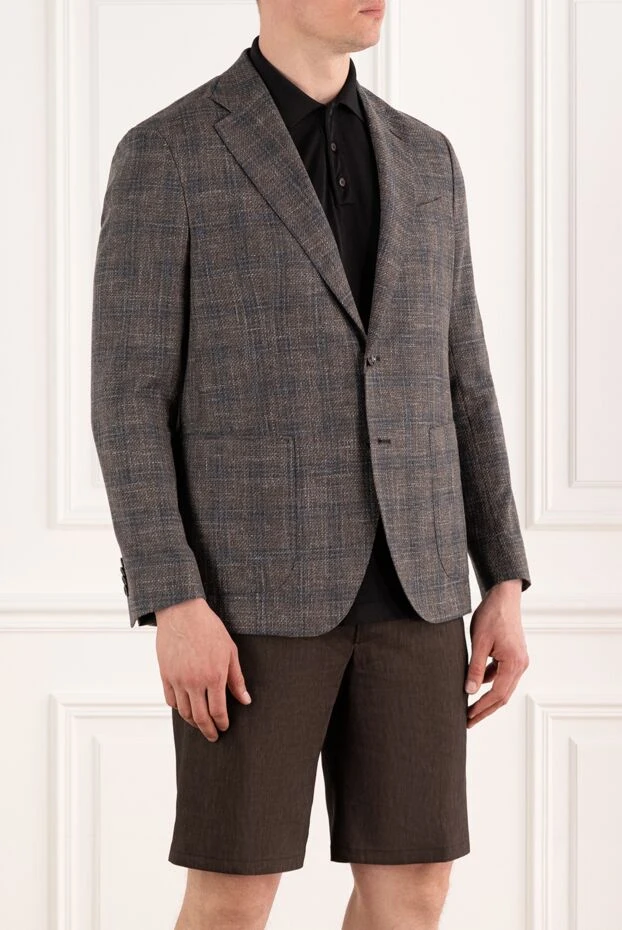 Sartoria Latorre textured fabric jacket in brown and blue check made of wool, linen and cotton
 188119 - photo 3
