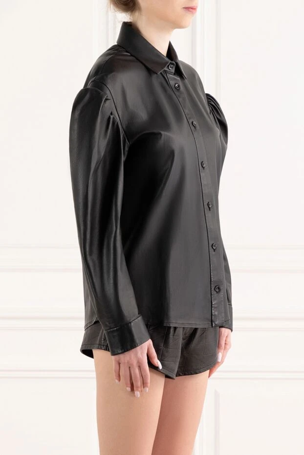 Saint Laurent әйелдерге арналған көлемді жеңдері бар қара жұмсақ былғары көйлек
 188129 - фото 3