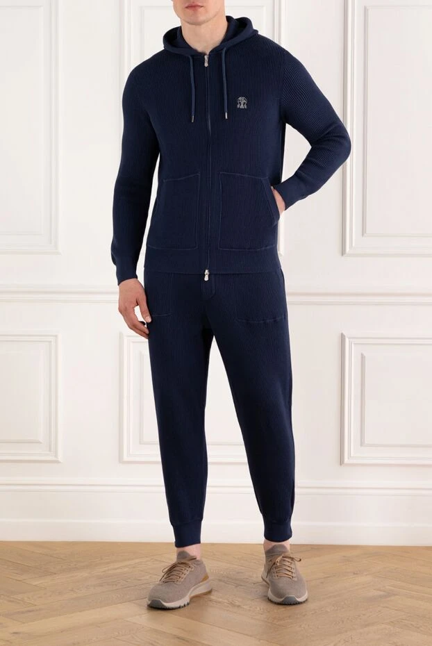 Brunello Cucinelli men's cotton tracksuit dark blue with hood 188130 - photo 2