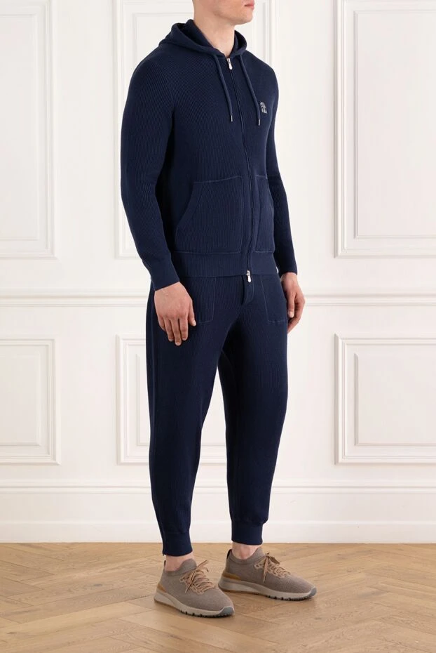 Brunello Cucinelli men's cotton tracksuit dark blue with hood 188130 - photo 3