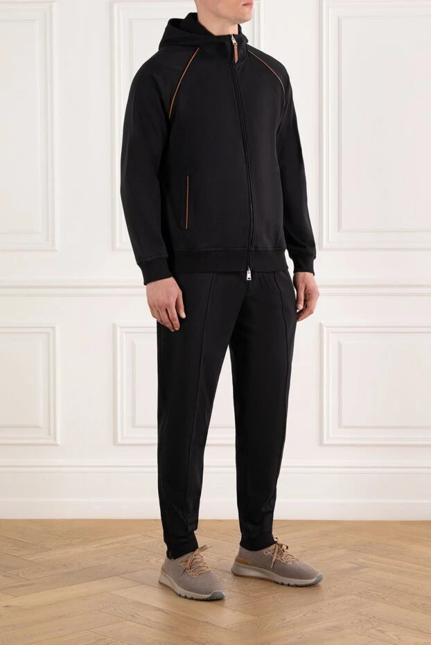 Brunello Cucinelli men's cotton black tracksuit with hood 188131 - photo 3