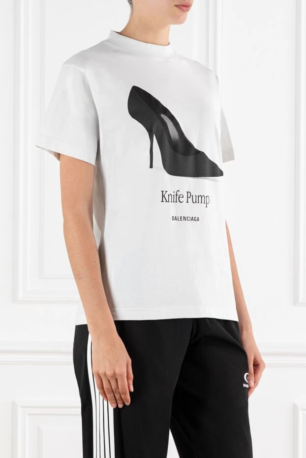 Balenciaga женская футболка knife pump из хлопка белого цвета 188147 - фото 3