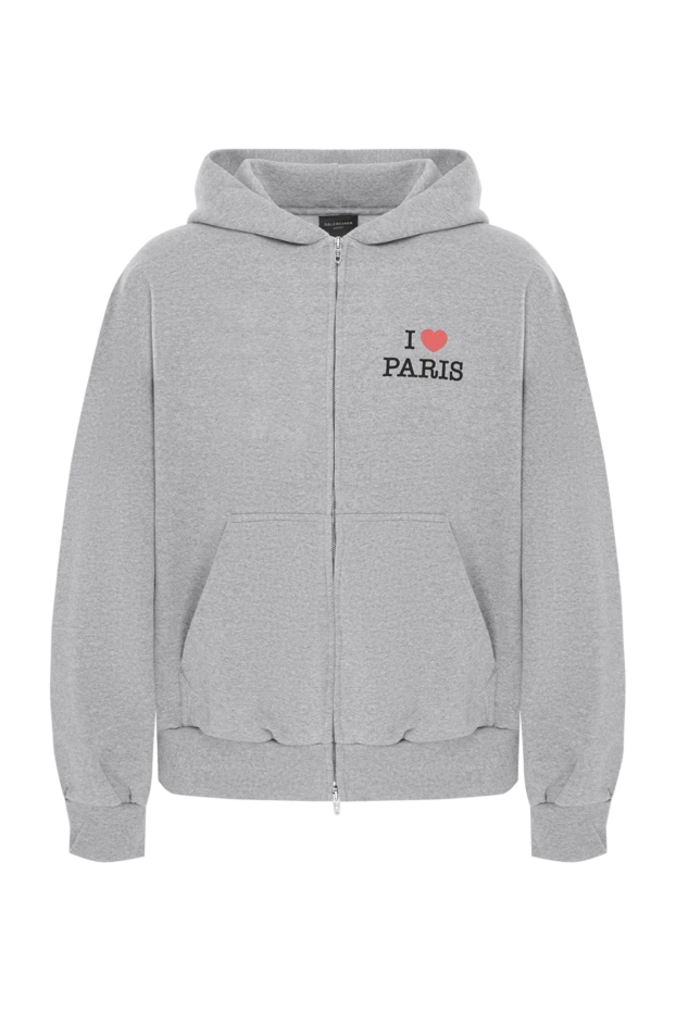 Худи серое на молнии с принтом I Love Paris из хлопка - фото 1