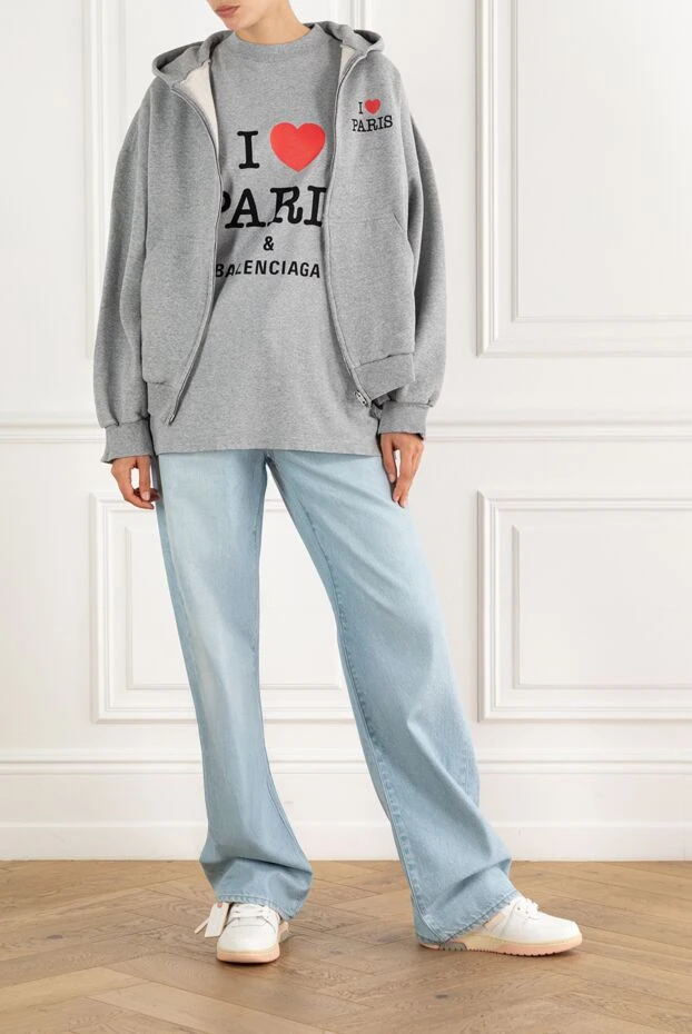 Balenciaga худи серое на молнии с принтом i love paris из хлопка 188148 - фото 2