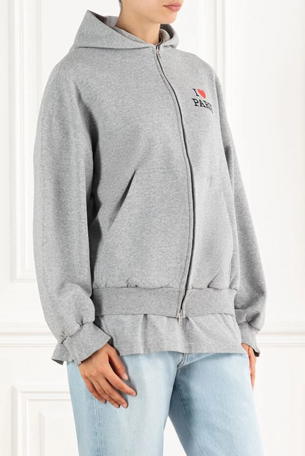 Balenciaga худи серое на молнии с принтом i love paris из хлопка 188148 - фото 3