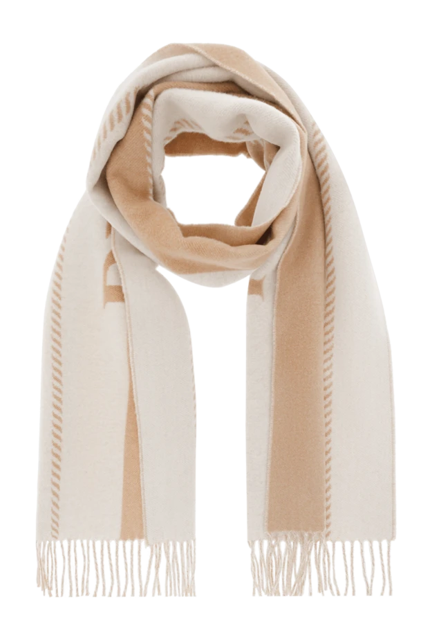 Шерстяной шарф с монограммой и логотипом бежевый женский - фото 1