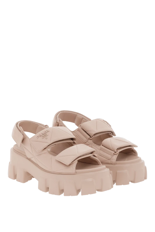 Prada босоножки из кожи наппа monolith бежевые женские 188164 - фото 3