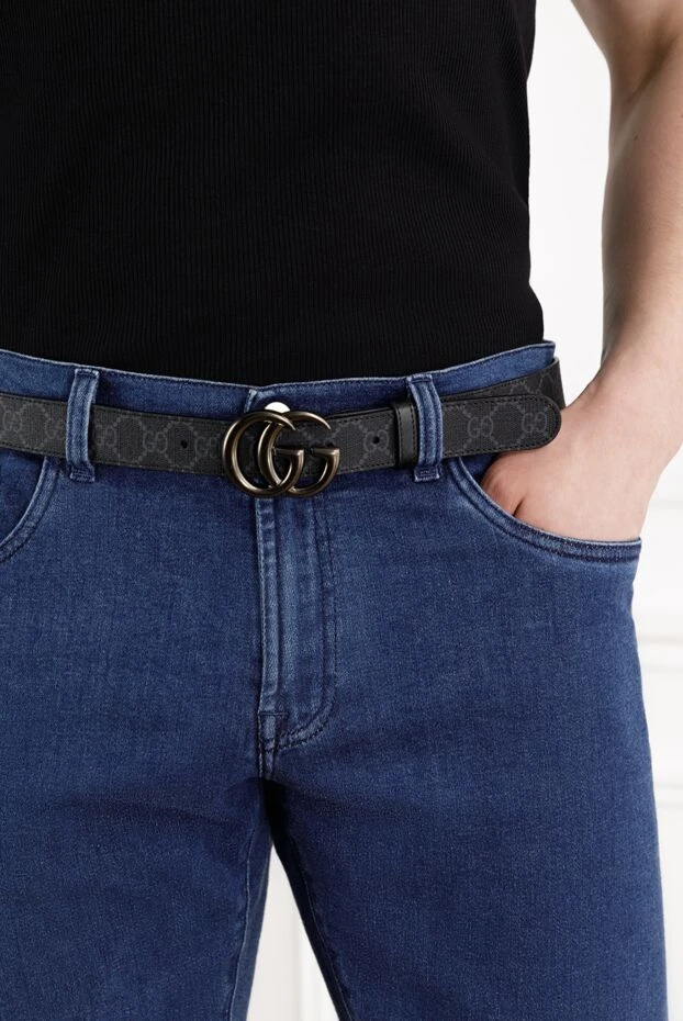 Gucci gg marmont қара түсті ерлерге арналған тар белбеуі 188167 - фото 2