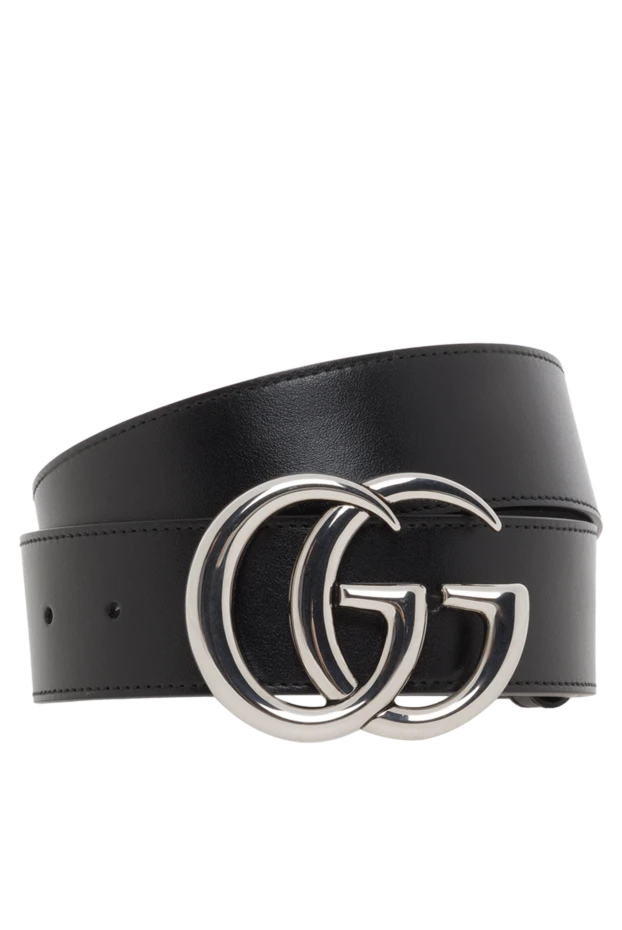 Женский широкий ремень из черной кожи с GG Marmont - фото 1