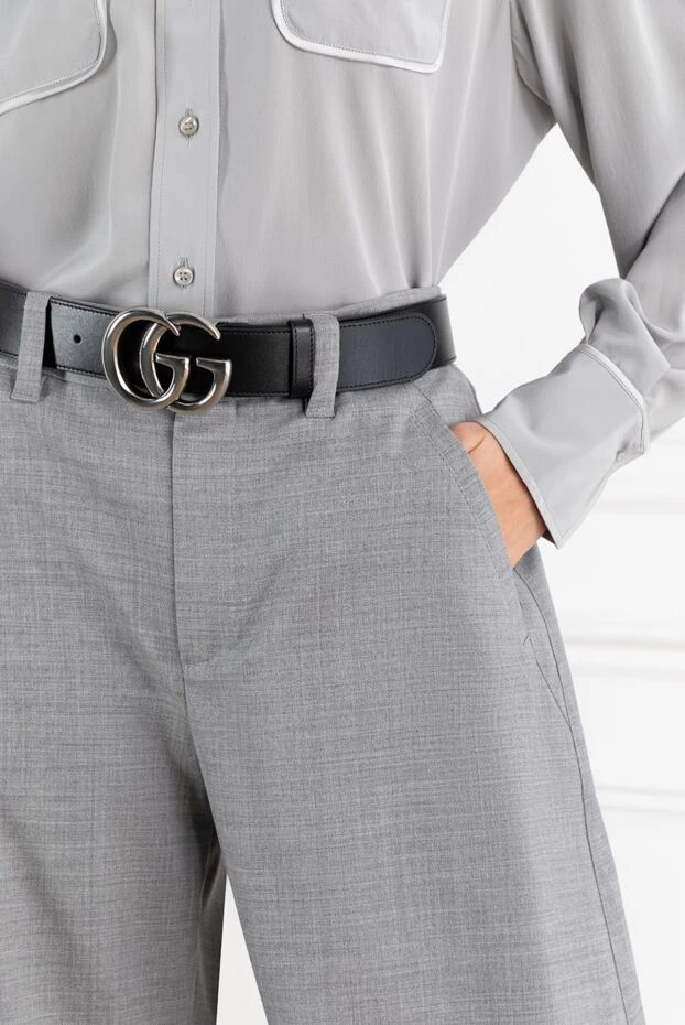 Gucci женский широкий ремень из черной кожи с gg marmont 188173 - фото 2