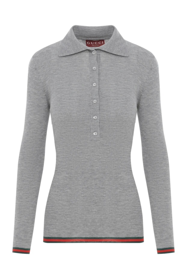 Серое поло с длинным рукавом из экстратонкого кашемира и шелка в рубчик - фото 1