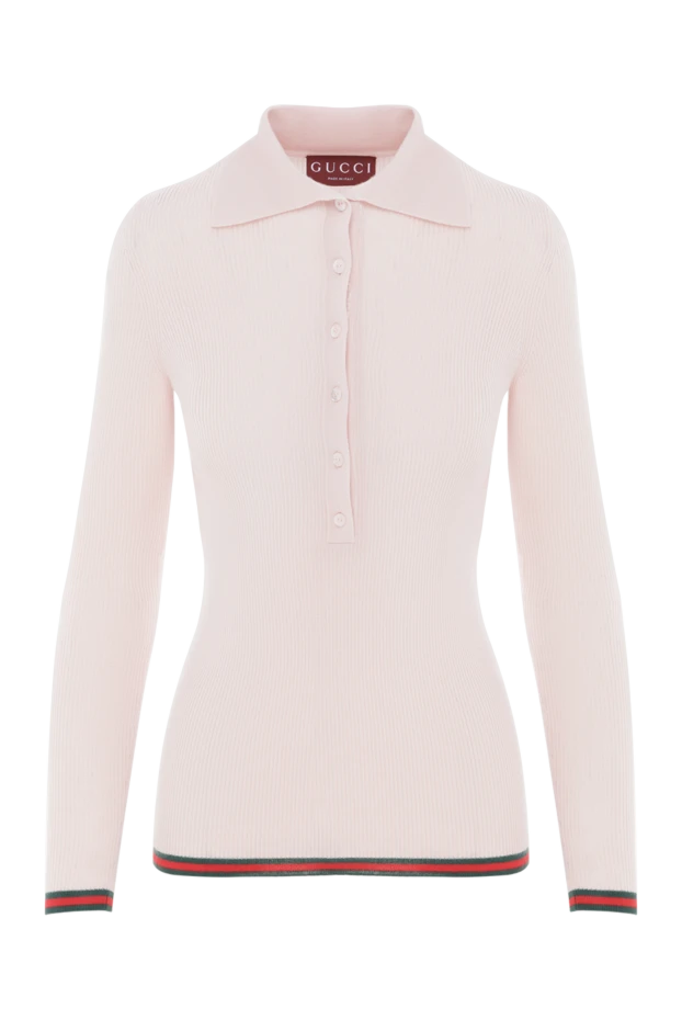 Розовое поло с длинным рукавом из экстратонкого кашемира и шелка в рубчик - фото 1