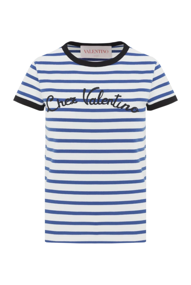 Контрастты әрлеуі бар Chez көк жолақты басып шығарылған футболка - фото 1
