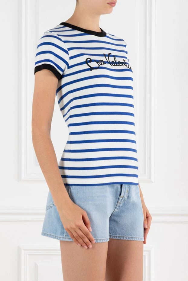Valentino футболка с принтом chez в синюю полоску с контрастной окантовкой 188186 - фото 3