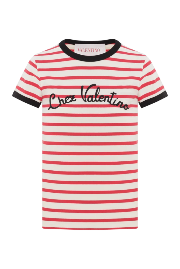 Футболка с принтом Chez в красную полоску с контрастной окантовкой - фото 1