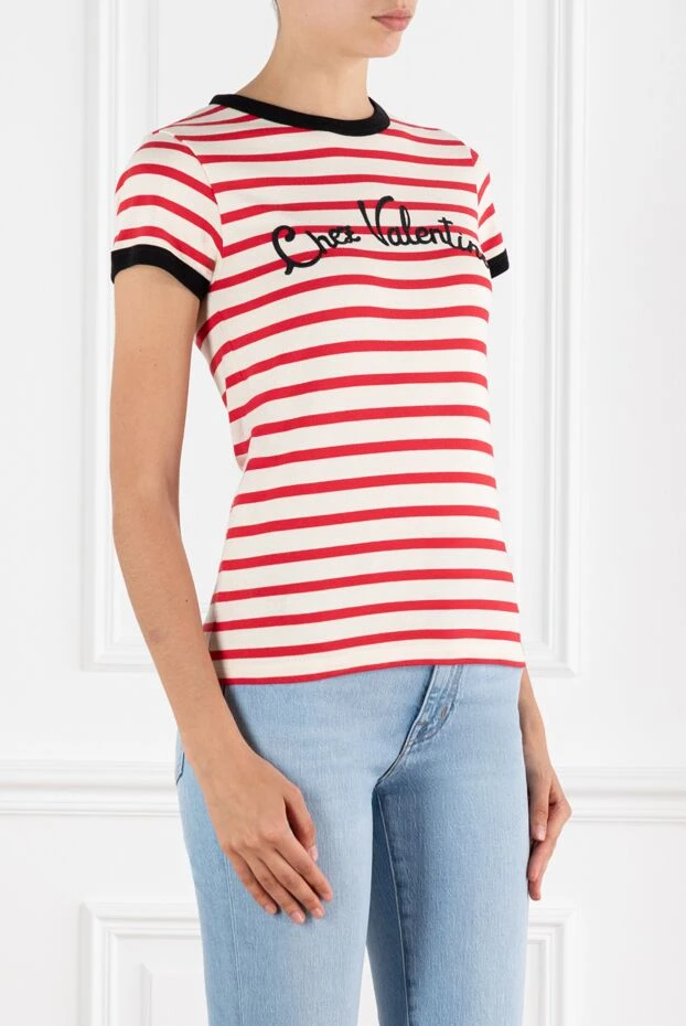 Valentino футболка с принтом chez в красную полоску с контрастной окантовкой 188187 - фото 3