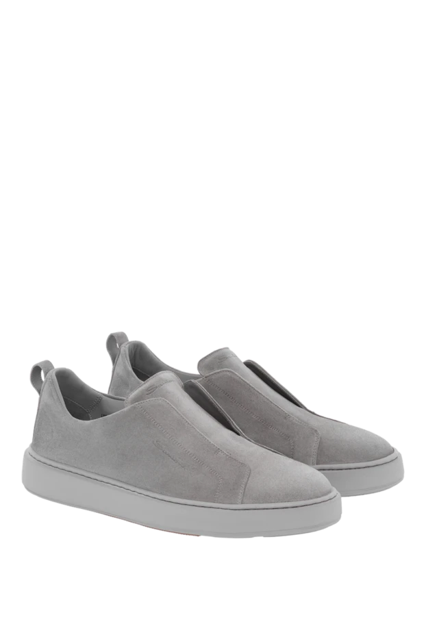 Santoni серые замшевые кроссовки-слипоны без застежек мужские 188189 - фото 3