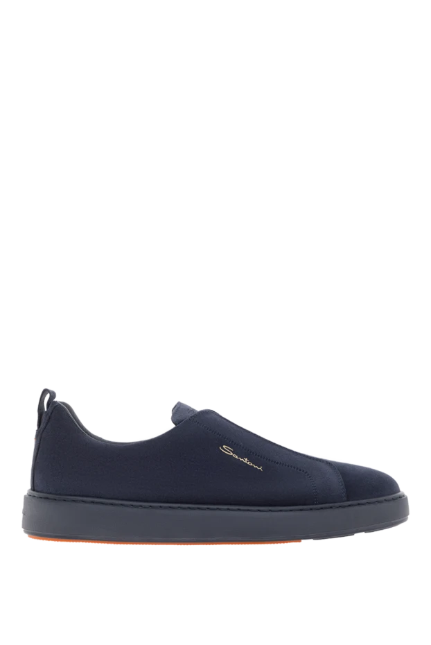 Мужские синие замшевые кроссовки-слипоны без застежек - фото 1