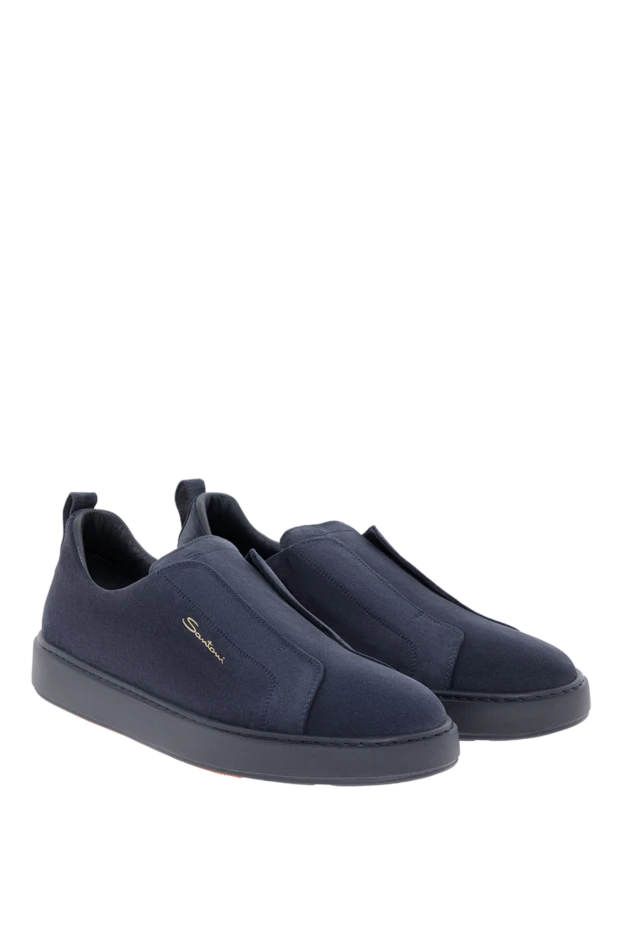 Santoni мужские синие замшевые кроссовки-слипоны без застежек 188190 - фото 3
