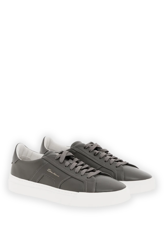 Santoni мужские темно-зеленые кроссовки из натуральной кожи 188194 - фото 3