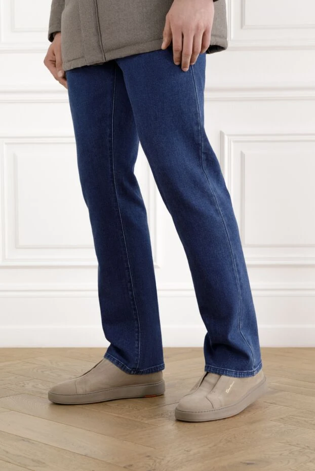 Мужские бежевые кроссовки-слипоны из нубука - фото 2