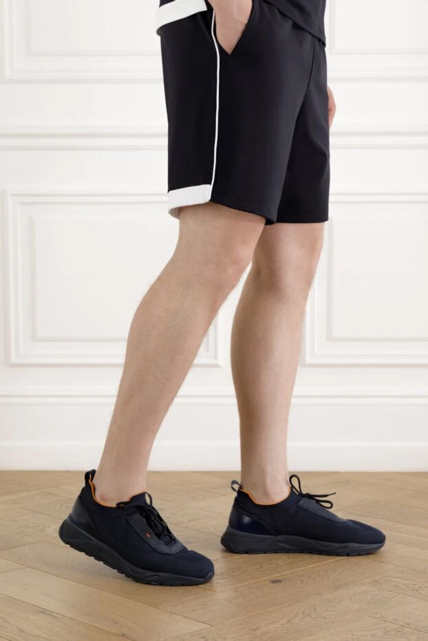 Santoni мужские синие кроссовки из эластичного трикотажа 188197 - фото 2