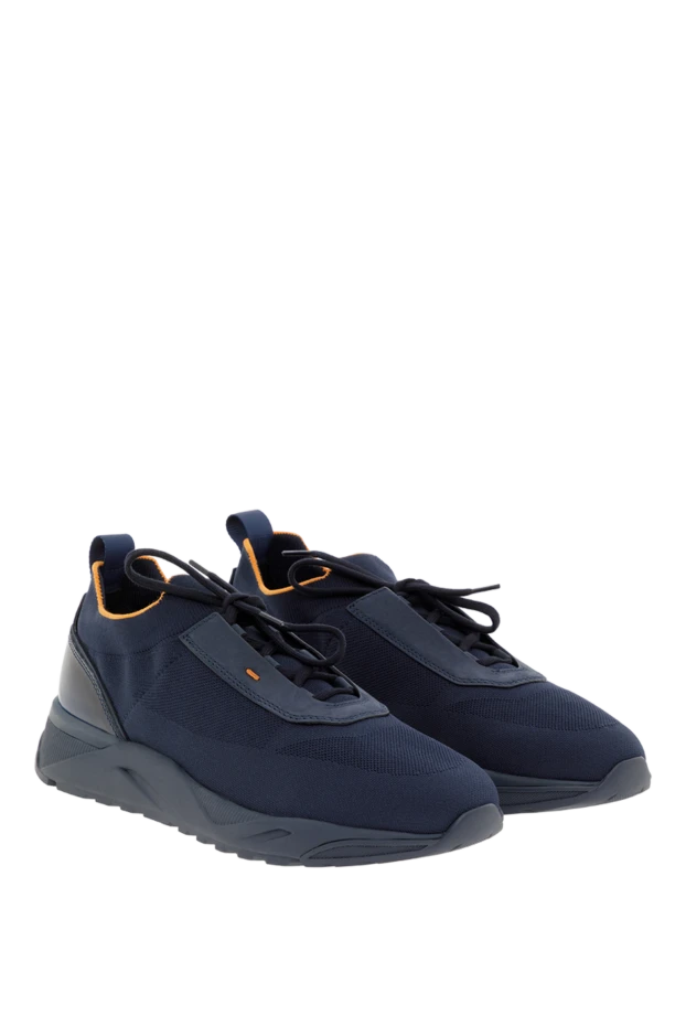 Santoni мужские синие кроссовки из эластичного трикотажа 188197 - фото 3